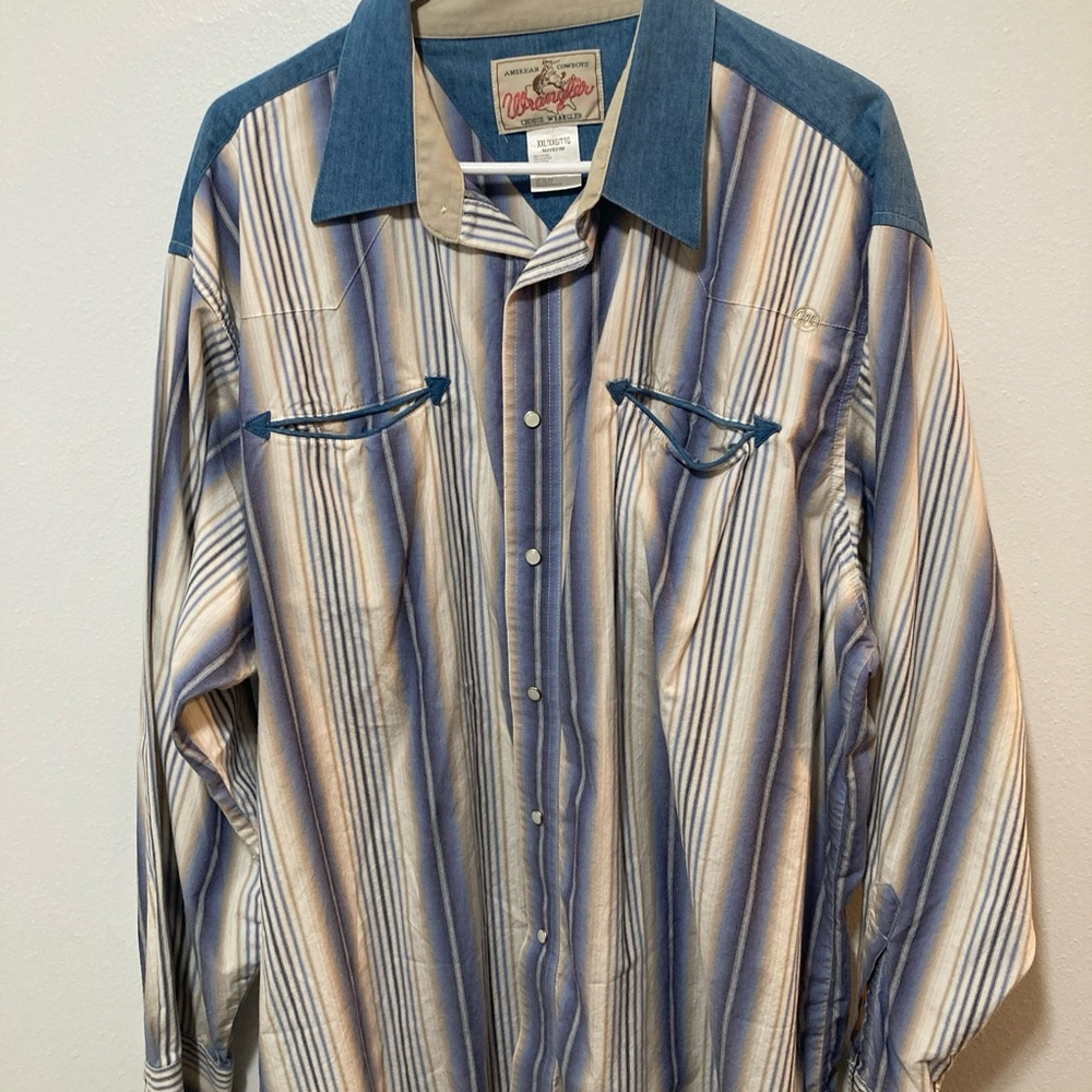 Wrangler American Cowboys Men’s XXL Shirt Blue With White Stripes